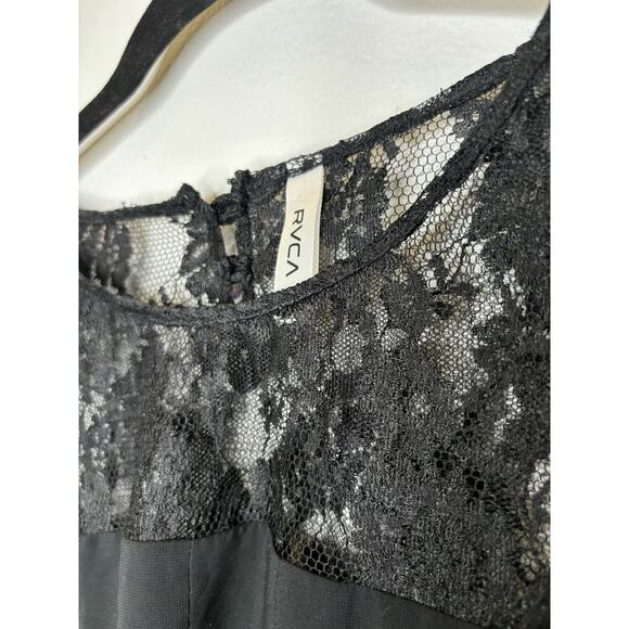 RVCA Black Sheer Blouse with Pleats and Lace - Picture 3 of 3